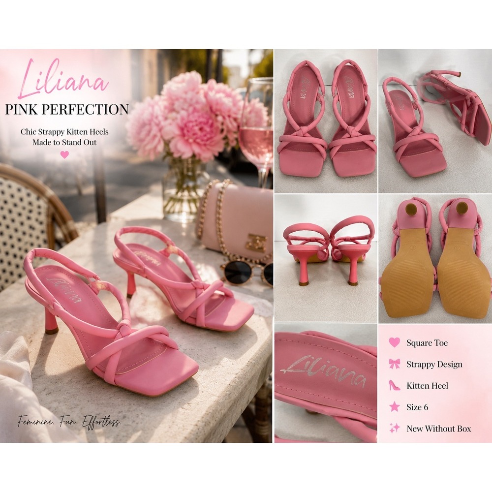 Pink Square Toe Kitten Heel Barbiecore Sandals Strappy Slingback Coquette Size 6